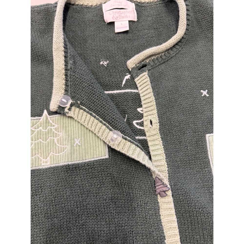 Christopher Banks Christmas Tree Cardigan Sweater Womens Large‎ Green Holiday - Picture 9 of 9